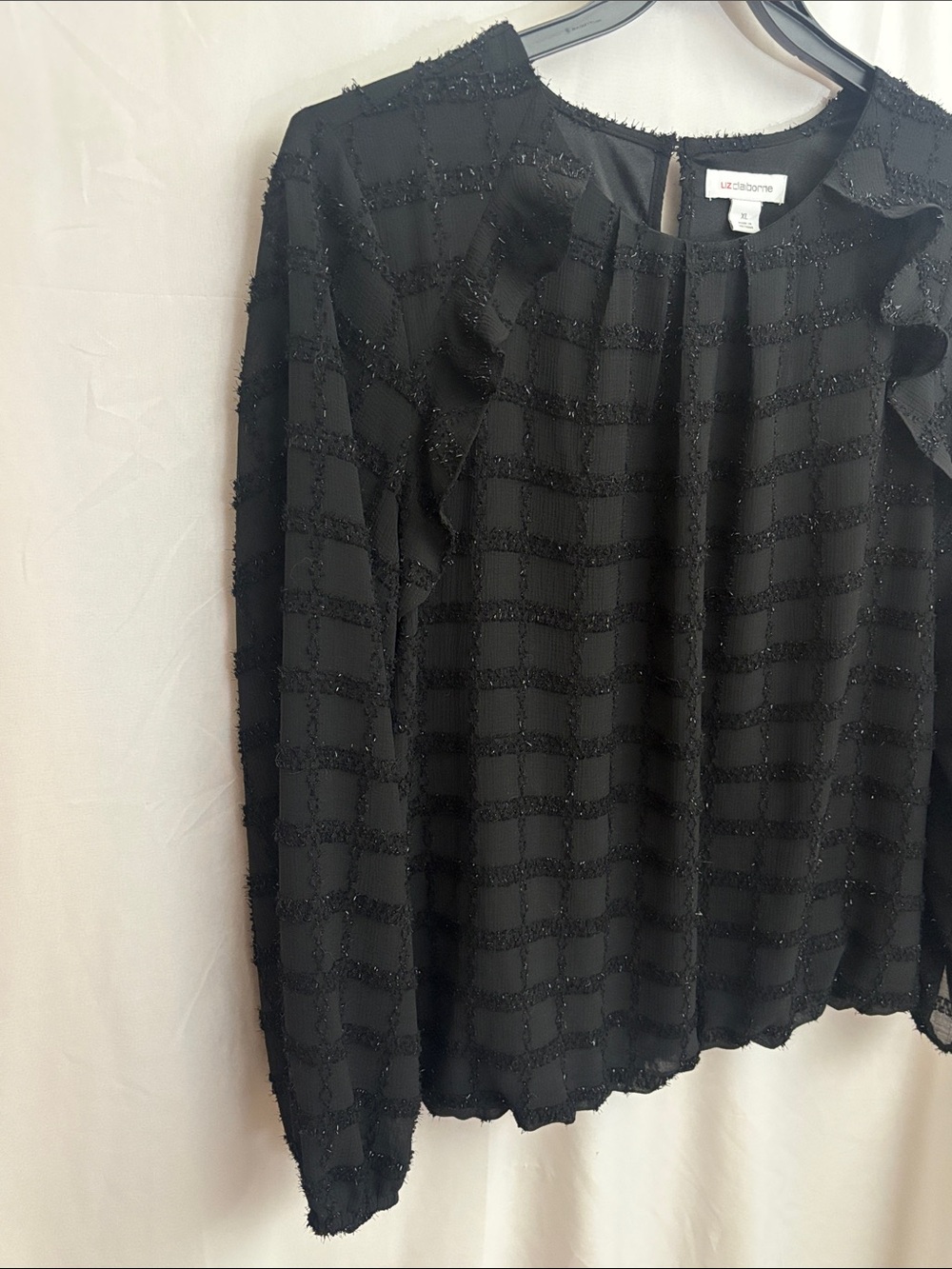 Liz Claiborne NWT Black Striped Bubble Hem Ruffle Blouse Size XL - Picture 4 of 16
